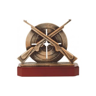 Figur Pokal Trophe Schiesport - Gewehre - Schtzen auf Mahagoni Lok Holzsockel, incl einer Textgravur