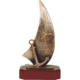 Figur Pokal Trophäe Segeln + Anker 255mm auf Mahagoni Lok Holzsockel, inkl. Textgravur
