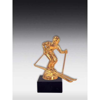 Figur Skifahrer Glanz-Gold mit Mamorsockel  H= 125mm
