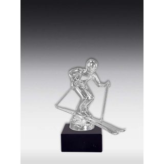 Figur Skifahrer Glanz-Silber mit Mamorsockel  H= 125mm