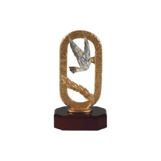 Figur  Taube auf Holzsockel H=180mm, Gravur im Preis enthalten.