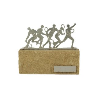 Figur Tennnis - Spieler H=190mm auf Sandstein Sockel, Gravur im Preis enthalten.