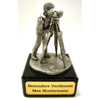 Figur Vermesser Zinn, inkl Gravur Ihr Wunschtext 12 cm mit Mamor