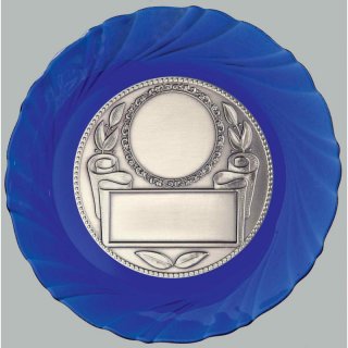 Glasteller blau 19 cm mit Prgoscheibe inkl. Gravur und Emblem