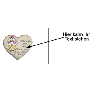 Herz mit Spruch zur Geburt 15x13 cm personalisierbar