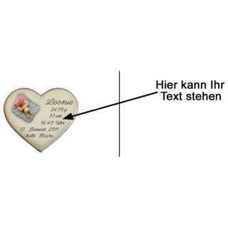 Herz mit Spruch zur Geburt 15x13 cm personalisierbar