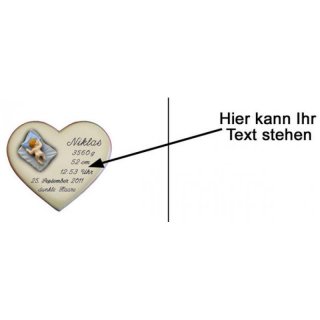 Herz mit Spruch zur Geburt 15x13 cm personalisierbar