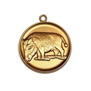 Jagd - Medaille Wildschwein mit se  50mm, bronzefarben in Metall