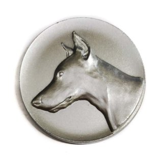Emblem D=50mm  Dobermann silberfarben in Metall fr Pokale und Medaillen