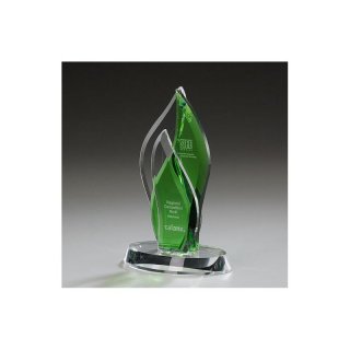 Kristall - Crystal Emerald Flame Award H=220mm, Preis ist incl.Text & Logogravur, keine weiteren Kosten