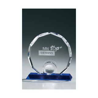 Kristall - Crystal Trophe Golf Circle Diamond 150mm, Preis ist incl.Text & Logogravur, keine weiteren Kosten