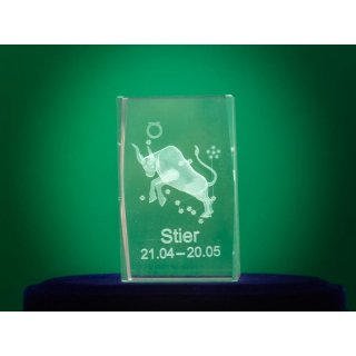 Kristallquader 3D Glas Sternezichen Stier
