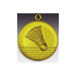 Medaille Badminton /  Federball mit se  50mm, goldfarben in Metall