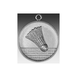 Medaille Badminton /  Federball mit se  50mm, silberfarben in Metall