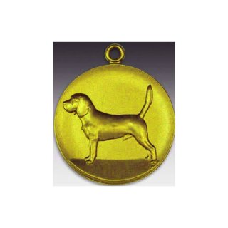 Medaille Beagle mit se  50mm, goldfarben in Metall