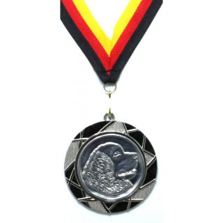 Medaille  Berner Sennenhund D=70mm in 3D, inkl.  22mm Band, Silberfarbig