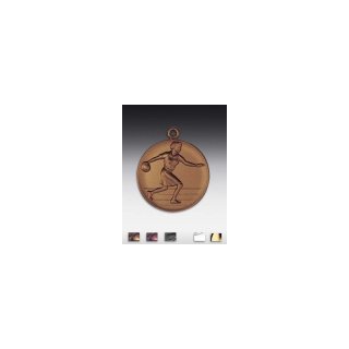 Medaille Bowling Frau mit se  50mm, bronzefarben, siber- oder goldfarben