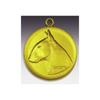 Medaille Bullterrier mit se  50mm, goldfarben in Metall