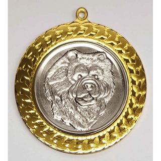 Medaille  Chow-Chow D=70mm in 3D, inkl.  22mm Band, Goldfarbig