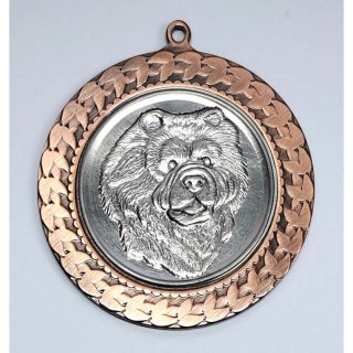Medaille  Chow-Chow D=70mm in 3D, inkl.  22mm Band, Bronzefarbig