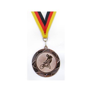 Medaille D=70mm, Bmx-Fahrer inkl. 22mm Band, Bronzefarbig