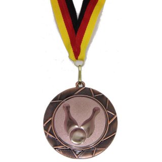 Medaille D=70mm Bowling, Bronzefarbig, Inkl. 22mm Band