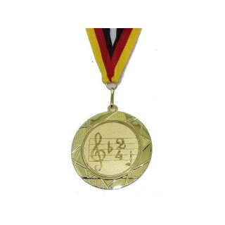 Medaille D=70mm, Notenschlssel inkl. 22mm Band, Goldfarbig