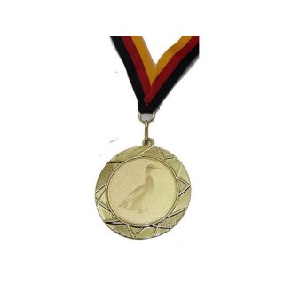 Medaille D=70mm, Ente inkl. 22mm Band, Goldfarbig