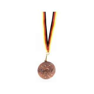 Medaille D=50mm, Fuball Zweier inkl. 10 mm Band, Bronzefarbig