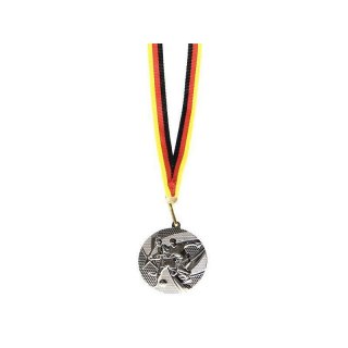 Medaille D=50mm, Fuball Zweier inkl. 10 mm Band, Silberfarbig