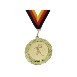 Medaille D=70mm, Handball (D) inkl. 22mm Band, Goldfarbig,