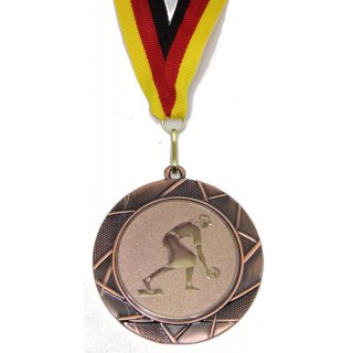 Medaille D=70mm, Kegeln Damen, Bronzefarbig, Inkl. 22mm Band
