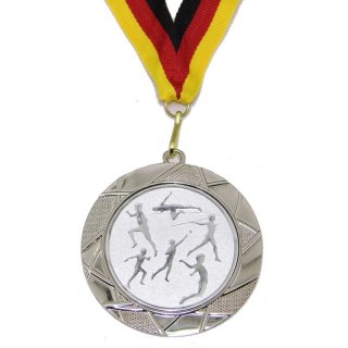 Medaille D=70mm, Leichtathletik inkl. 22mm Band, Silberfarbig
