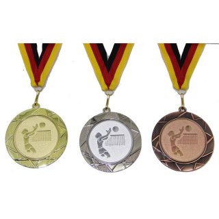 Medaille D=70mm, Volleyball (D) inkl. 22mm Band, 3er Serie