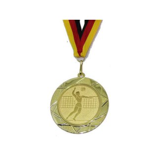 Medaille D=70mm, Volleyball (H) inkl. 22mm Band, Goldfarbig