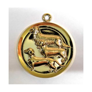 Medaille Dackel, 3er mit se  50mm, goldfarben in Metall