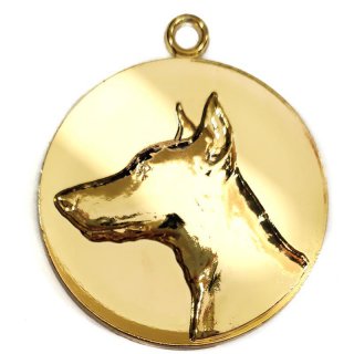 Medaille Dobermann mit se  50mm, goldfarben in Metall