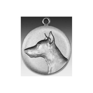 Medaille Dobermann mit se  50mm, silberfarben in Metall