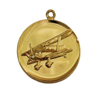 Medaille Doppeldecker mit se  50mm, goldfarben in Metall