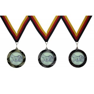 Medaille  Einspnner Kutsche D=70mm in 3D, inkl.  22mm Band, Goldfarbig