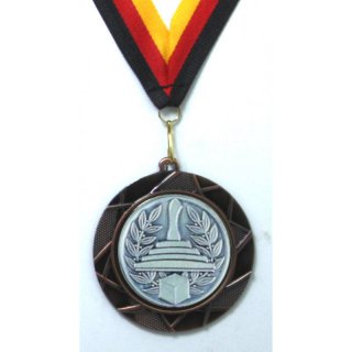 Medaille  Eisstockschieen D=70mm in 3D, inkl.  22mm Band, Bronzefarbig