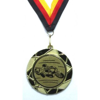 Medaille  Eisstockschieen D=70mm in 3D, inkl.  22mm Band, Goldfarbig