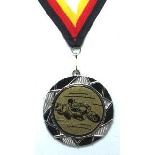 Medaille  Eisstockschieen D=70mm in 3D, inkl.  22mm Band, Silberfarbig