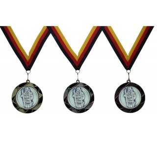 Medaille  Feuerwehr Spritzenmann D=70mm in 3D, inkl.  22mm Band, Goldfarbig
