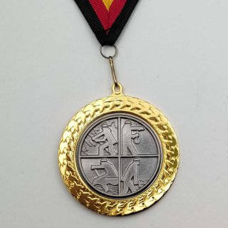 Medaille  Feuerwehrsignet DFV D=70mm in 3D, inkl.  22mm Band, Goldfarbig