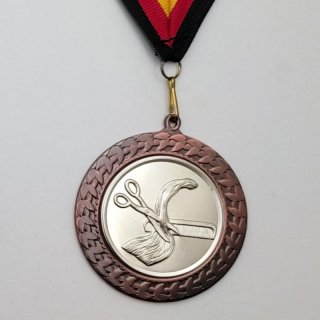 Medaille  Friseur D=70mm in 3D, inkl.  22mm Band, Bronzefarbig