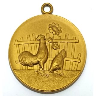 Medaille Hhner mit se  50mm, bronzefarben in Metall