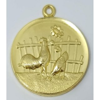 Medaille Hhner mit se  50mm, goldfarben in Metall
