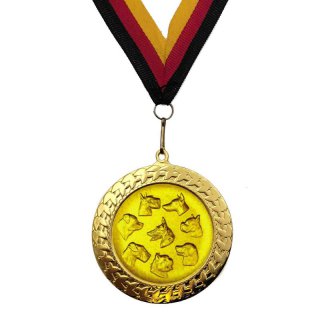 Medaille Hunde Gebr. mit se  50mm, goldfarben in Metall