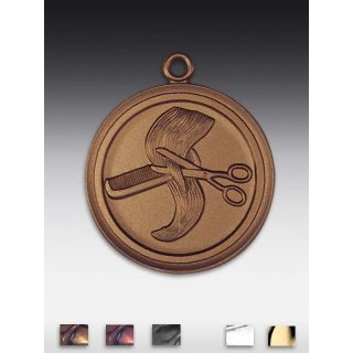 Medaille Kamm+Schere+Locke mit se  50mm, bronzefarben in Metall